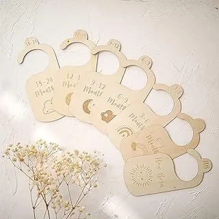 Baby Closet Dividers for Clothes Organizer -Beautiful Wooden Single-Sided Baby Clothes Size Hanger Organizers for Newborn to 24 Months for Nursery Decor (Style 4-7PCS)