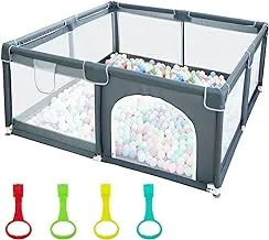 RAINBEAN Baby Playpen, Play Pen for Babies and Toddlers, Baby Play Yard with Gate for Limited Space, Safe No Gap Indoor & Outdoor Play Area-Grey (50