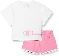 Champion Legacy American Classics Boxy T-Shirt and Short Set for Girl, 7-8 Years Size, White/Bright Pink