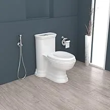 مقعد المرحاض الزمردي من السيراميك السعودي مع آلية التنظيف وغطاء مقعد المرحاض، أبيض