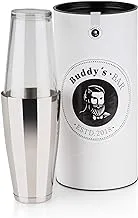 Buddy´s Bar - Boston shaker, 700 ml cup + 400 ml glass, food-safe, dishwasher-safe, elegant cocktail shaker including gift box, polished stainless steel