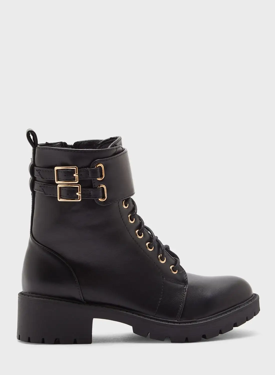 ELLA Gold Buckle Detail Military Boot