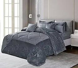 Ming Li Winter fur Comforter 6 Pieces Set, King Size, Gray, YHPCM-002