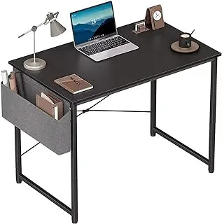 مكتب كمبيوتر ووديز، مكتب منزلي، مكتب دراسة، طاولة كمبيوتر محمول حديثة وبسيطة الطراز مع حقيبة تخزين (120 × 60 سم، أسود)