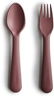 Mushie Fork and Spoon Set for Kids | Flatware Cutlery | 1x Set of Dinnerware Pieces | Reuseable | Dishwasher- and Microwave Safe | Easy for Baby or Child to Hold | Made in Denmark (Woodchuck)