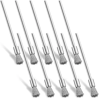 TERRIFI Wire Brush Extended, 10 Pcs Steel Cleaning End Brushes Pen Stainless Steel Wire Brush 3 mm Mandrel Rust Paint Removal Bits Polishing Rotary Tool Accessories, 6 mm End Brush
