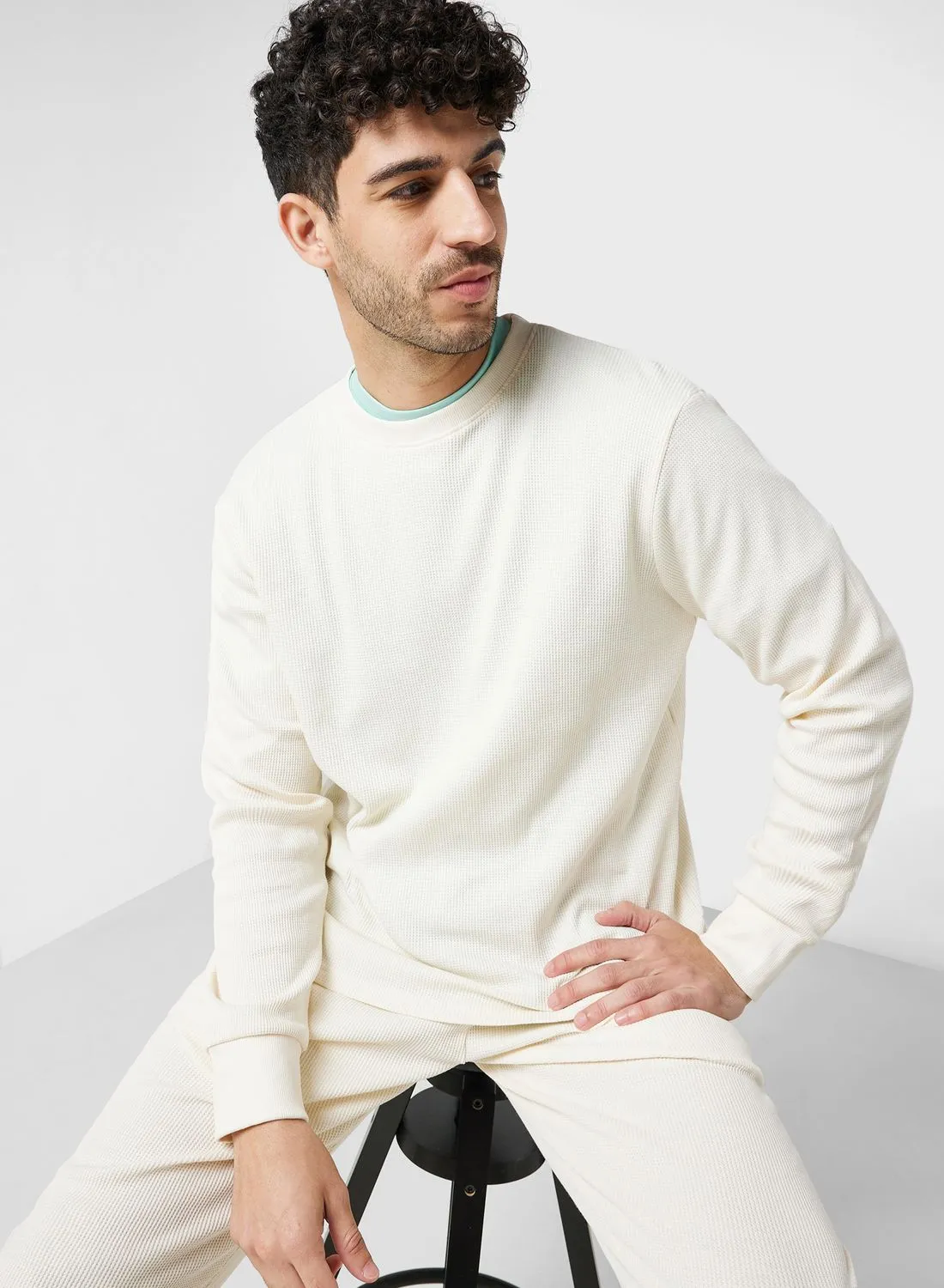 Namshi x Sustainable Waffle Knit Long Sleeve sweatshirt