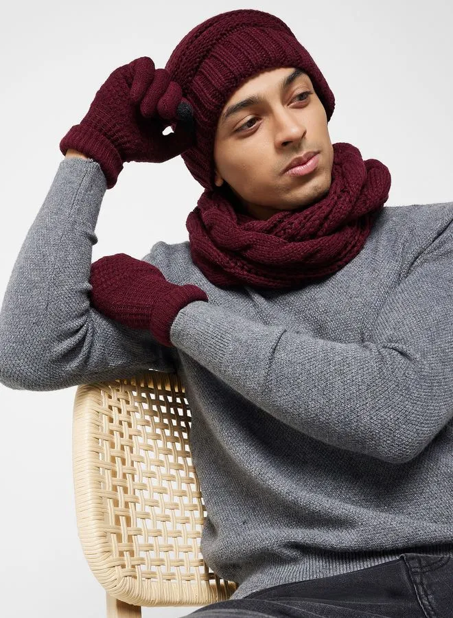 Robert Wood 3 Pack Knitted Winter Beanie , Scarf & Gloves Set