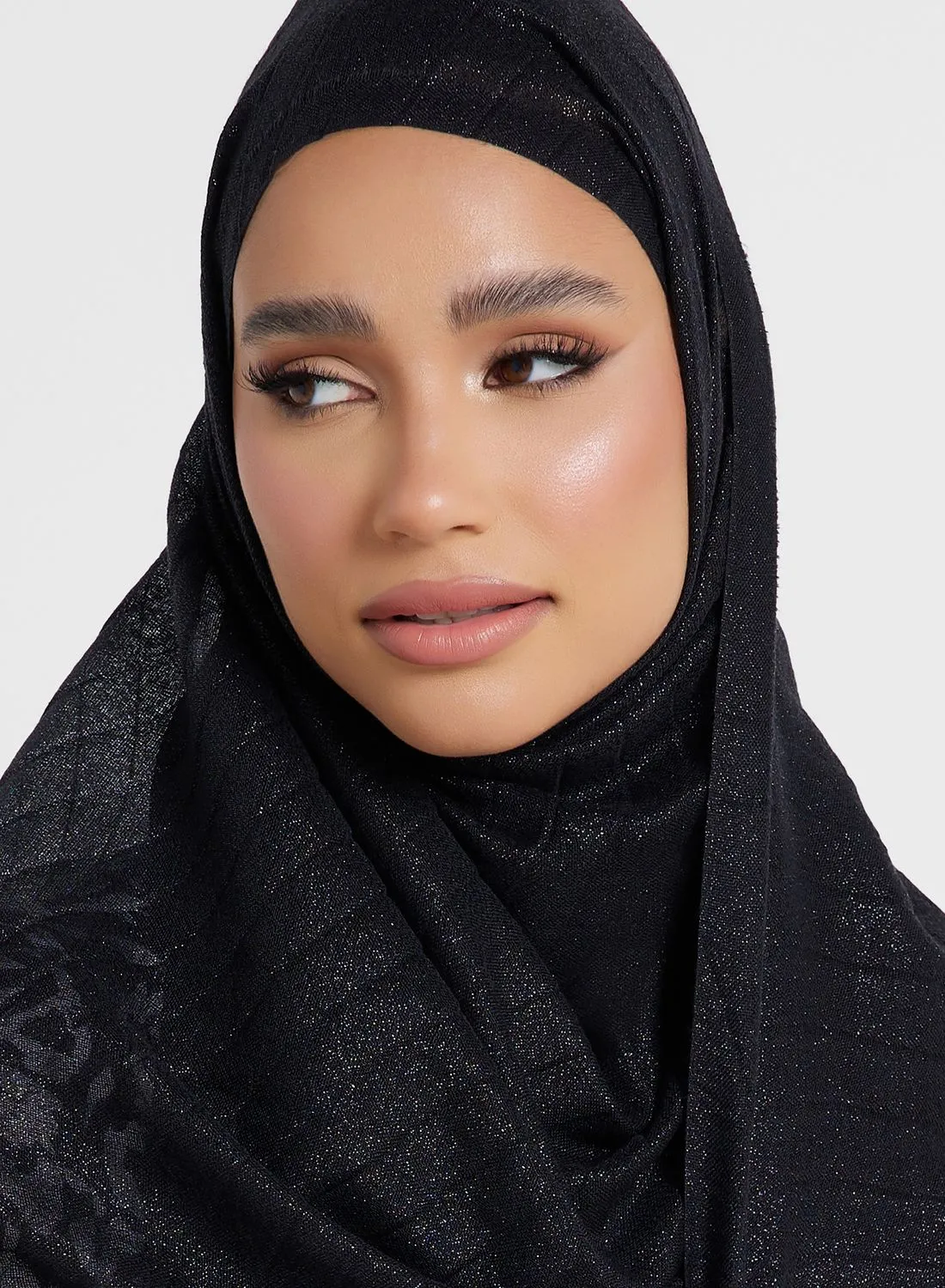 Khizana Frayed Edge Metallic Pleated Long Hijab Scarf