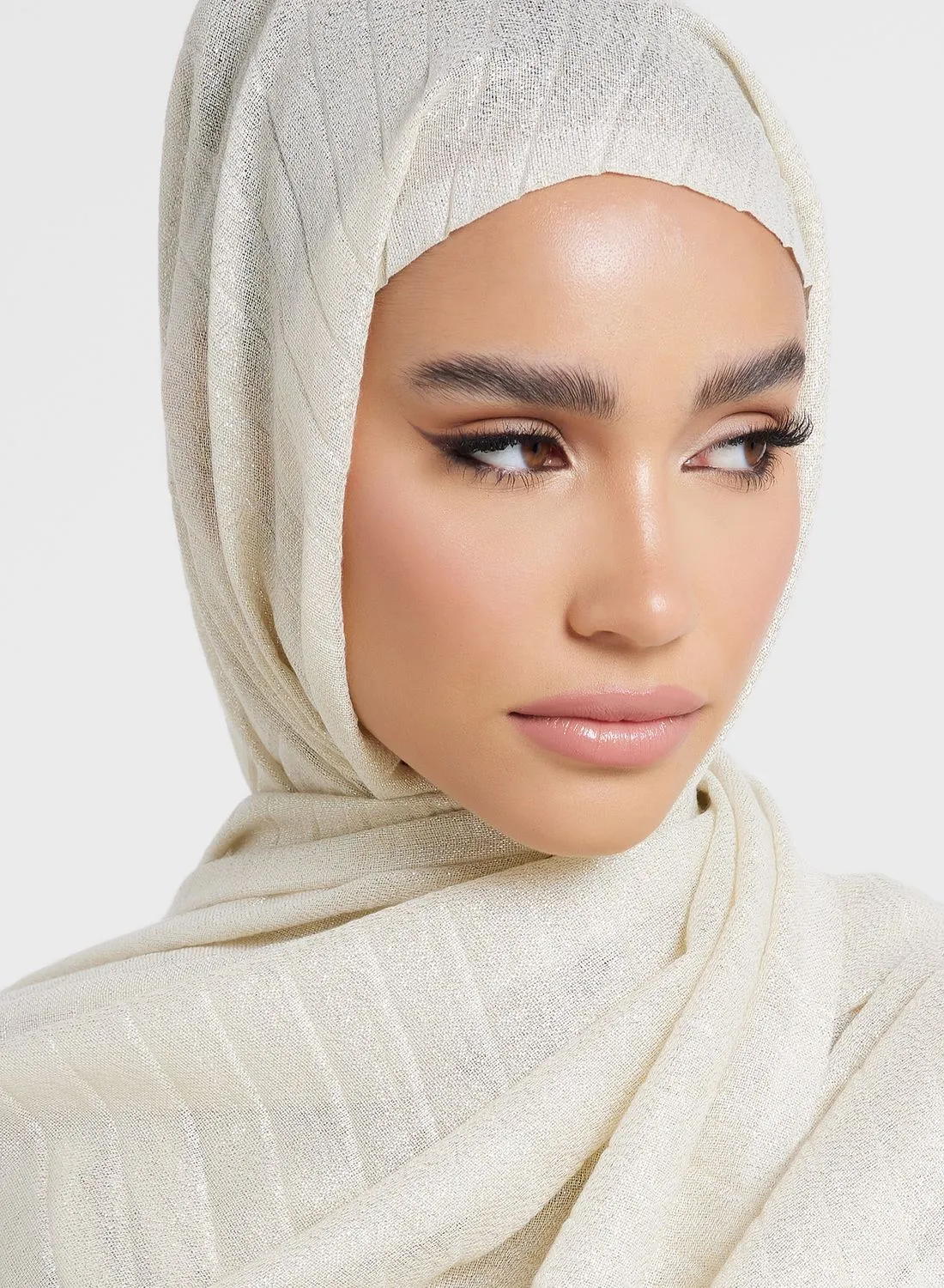 Khizana Frayed Edge Metallic Pleated Long Hijab Scarf