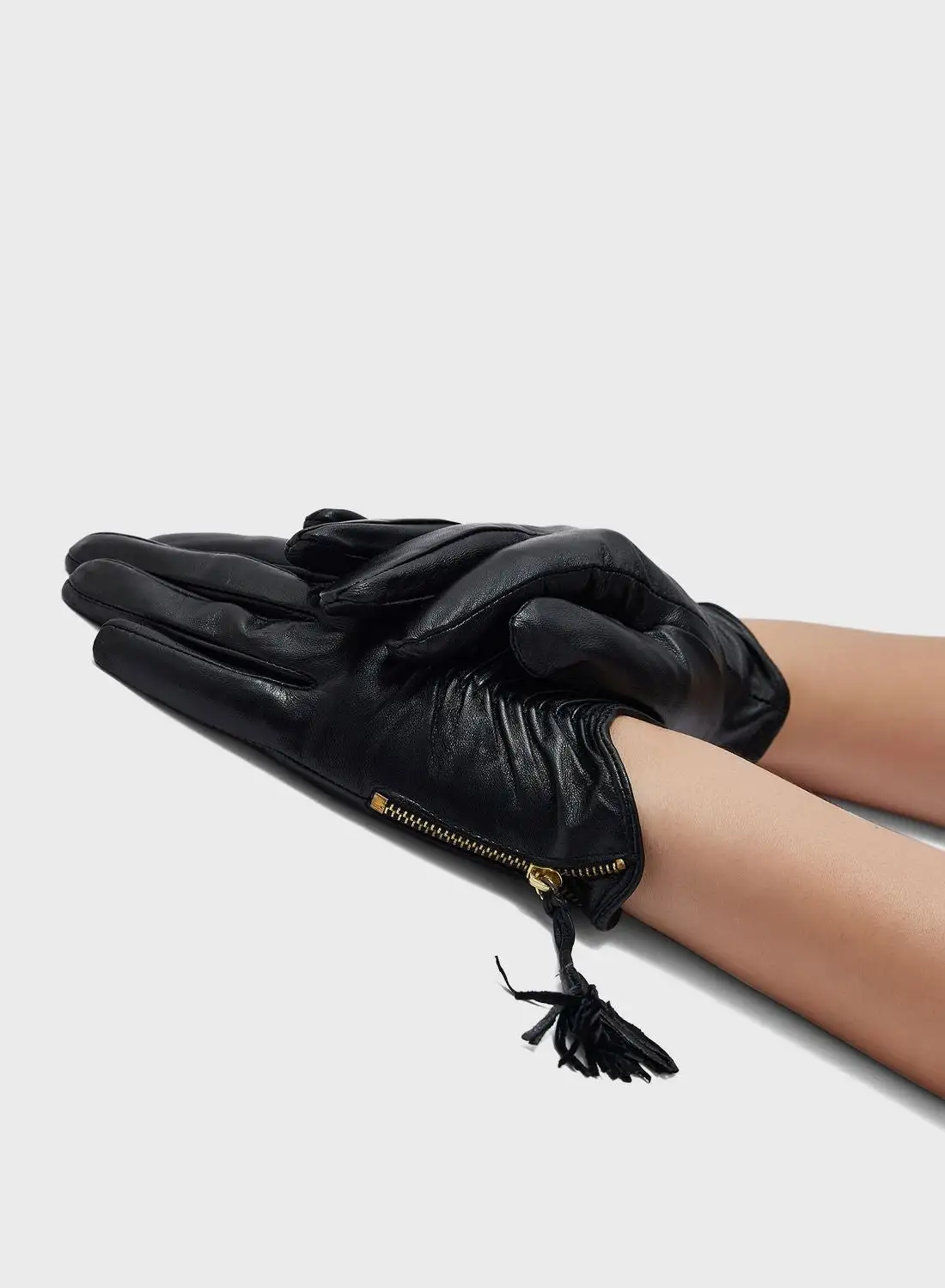 Ginger Zip Detail Faux Leather Winter Glove