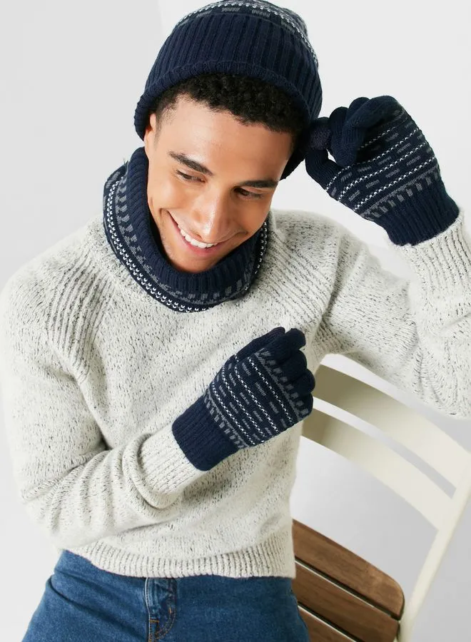 Seventy Five Casual  Knitted Winter Beanie , Glove & Snood Set