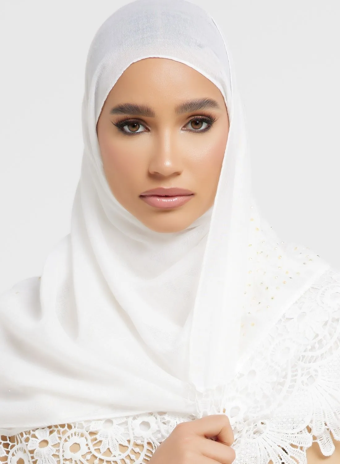 Khizana Lace Detail Diamante Long Hijab Scarf