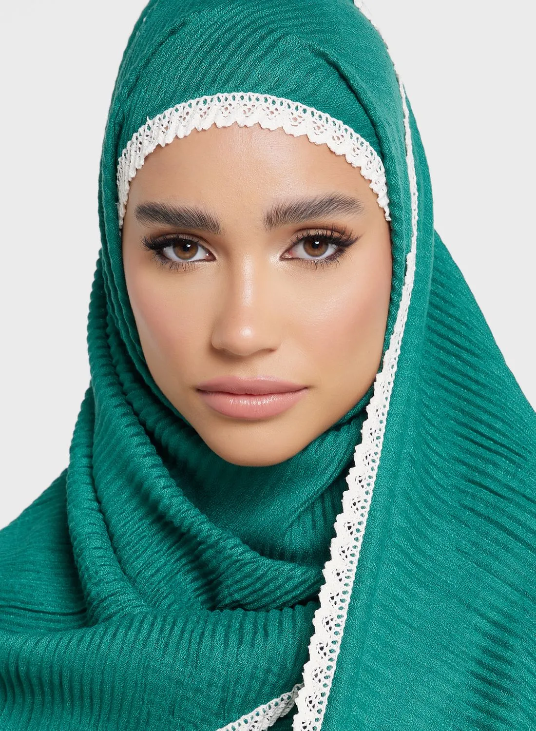 Khizana Pleated Crochet Detail Long Hijab Scarf