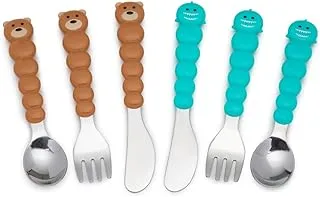 Melii Toddler and Kid Feeding Spoon Fork & Knife Set, Stainless Steel – Shark, Bear– BPA Free, Dishwasher safe (Bear & Shark 6pc)