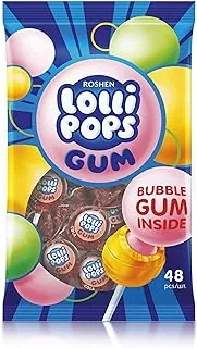 Roshen LOLLIPOPS GUM,BUBBLE GUM INSIDE, 48 PCS, 0.92 kg