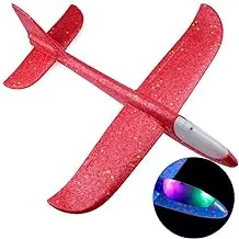 ECVV Flying Glider Planes With Flash LED Light 18.9 Foam Flight Mode Throwing Air Plane Aerobatic Airplane Outdoor Sport Game Toys Gift for Kids 3 4 5 6 7 Year Old Boy Red