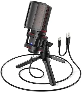 COOLBABY USB Microphone,Professional Live Studio Computer Recording,Noise Canceling Device Microphone,Computer Gaming Condenser PC Mic,Red