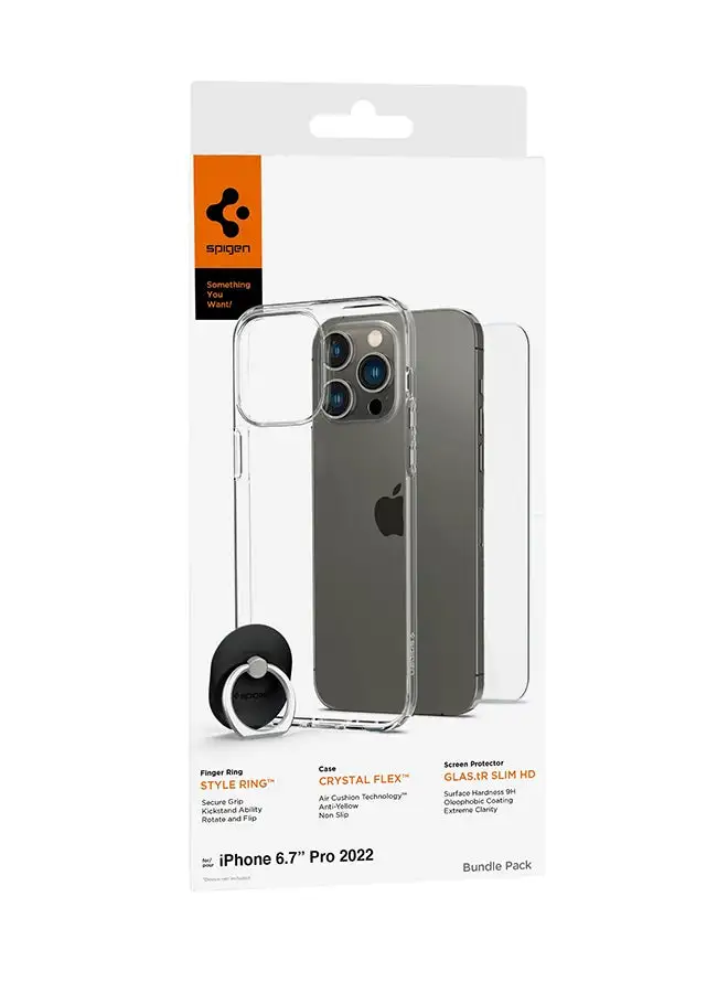 Spigen Bundle Of Screen Protector & Case & Finger Ring For iPhone 14 Pro Max 2022 Clear
