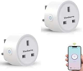 Redare Smart Plug,WiFi Plugs Alexa,16A Mini Outlet Compatible with Alexa and Google Home, Mini Socket with Remote & Voice Control with Electricity Statistics Timer Function, No Hub Required(2 pack)