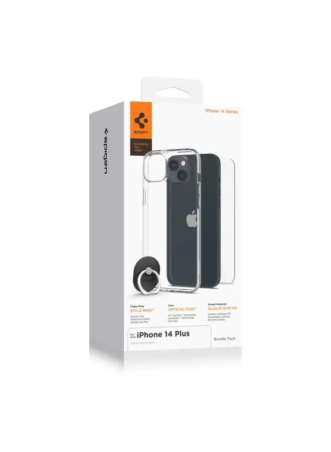 Spigen Bundle Of Screen Protector & Case & Finger Ring For iPhone 14 Plus Clear