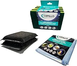 CEPILLO 9Pcs Kitchen Cleaning Set | 2Pcs Multi-purpos-e Microfibre Cloth/Reusable | 5Pcs High Quality Sponge Scouring Sponges | 2Pcs Metallic Scouring Scrubbers-CP663+CP658+CP665