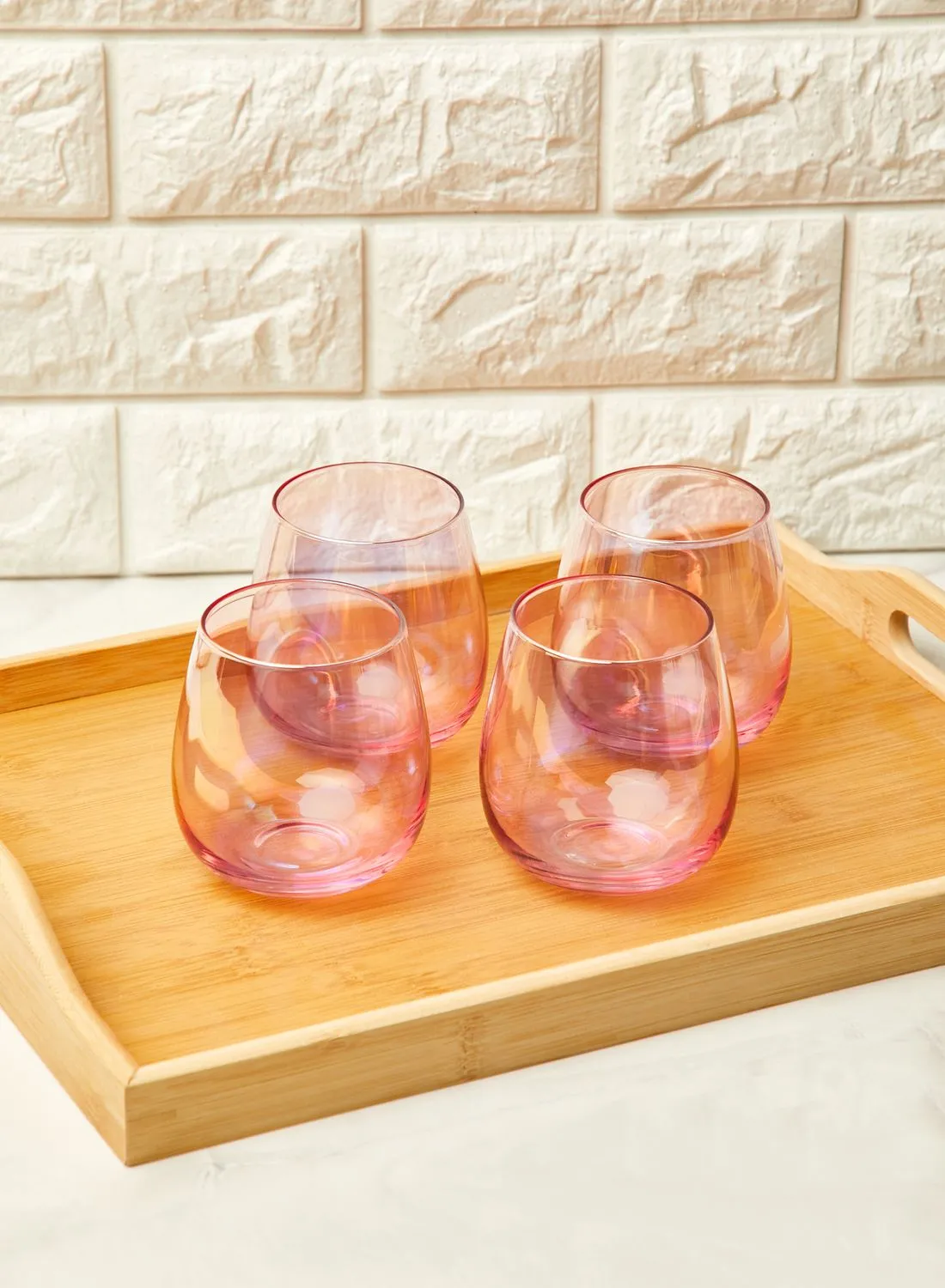 مجموعة بريميير مكونة من 4 أكواب زجاجية ديكو بلوري وردي