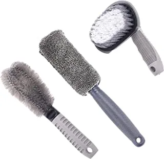 SHOWAY 3 Pack Car Wheel Cleaning Brush Soft Alloy Brush Cleaner Tyre Brush Drill Cleaning Tool Premium Wheel Brushes Kit for Car Rims with Rubber Grip for Wheel Cleaning