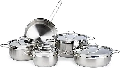 Wilson Elegance Stainless Steel 9-Piece Cookware Set - Casserole, Fry Pan | Heavy Duty With Stainless Steel Handle | Gas, Stovetops Compatible For Family Meals