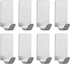 ECVV 8 Pack Self-adhesive Hooks, Heavy Duty Stainless Steel Wall Holder, Waterproof Towel Hanger for Home Kitchen Bathroom-Silver