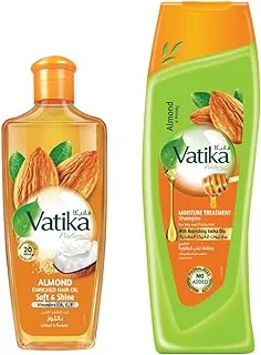 Vatika Naturals Almond Enriched Hair Oil + Shampoo | Moisture Treatment Recipe for Hair | Super Value Bundle Pack - 300 ml + 400 ml