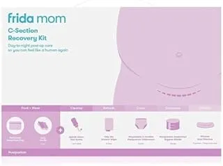 Frida Mom C-Section Recovery Kit for Labor, Delivery, & Postpartum| Socks, Peri Bottle, Disposable Underwear, Abdominal Support Binder, Shower Wipes, Silicone Scar Patches, Toiletry Bag