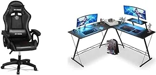 SKY-TOUCH Gaming Chair & L Shaped Gaming Desk, Home Office Desk With Round Corner And Shelf