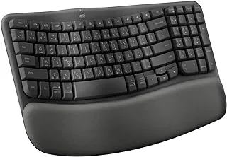 لوحة مفاتيح لاسلكية مريحة من Logitech Wave Keys مع مسند راحة اليد المبطن، كتابة طبيعية مريحة، مفتاح سهل، بلوتوث، جهاز استقبال Logi Bolt، لأنظمة تشغيل متعددة، Windows/Mac، تخطيط AR - جرافيت