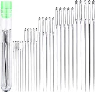 KASTWAVE Large Eye Needles, 25 Pcs Large Eye Stitching Needles for Hand Sewing with 5 Different Sizes with Clear Storage Tube Stainless Steel Needles for Handicrafts, Sewn Needles