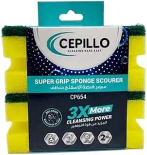 CEPILLO 2Pcs Super Grip High form Sponge Scourer/Dish | Dishwashing Sponge | Scrub | Kitchen Cleaning Sponge for Cups, Plates, Cutlery & More -Yellow/Green 10x7x4.5cm