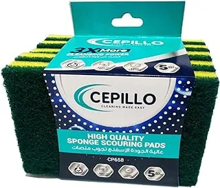 CEPILLO 5pcs High Quality Sponge Scouring pads Scrub | Dishwashing Sponge | General Purpose Cleaning | Non-Scratch | Kitchen Cleaning Sponge - Yellow/Green 13x9x1.5cm