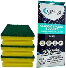CEPILLO 3Pcs Classic Sponge Scourer/Dish | Dishwashing Sponge | Scrub | Kitchen Cleaning Sponge for Cups, Plates, Cutlery & More -Yellow/Green 10x7x4.5cm