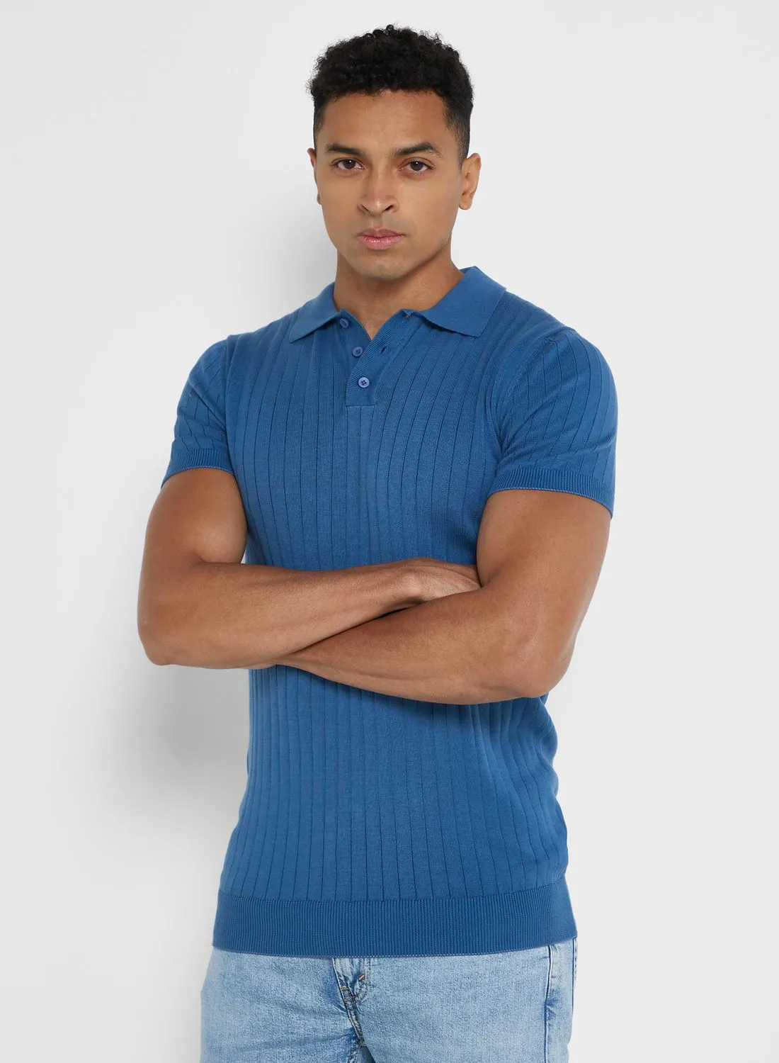 Robert Wood Rib Knit Polo Shirt