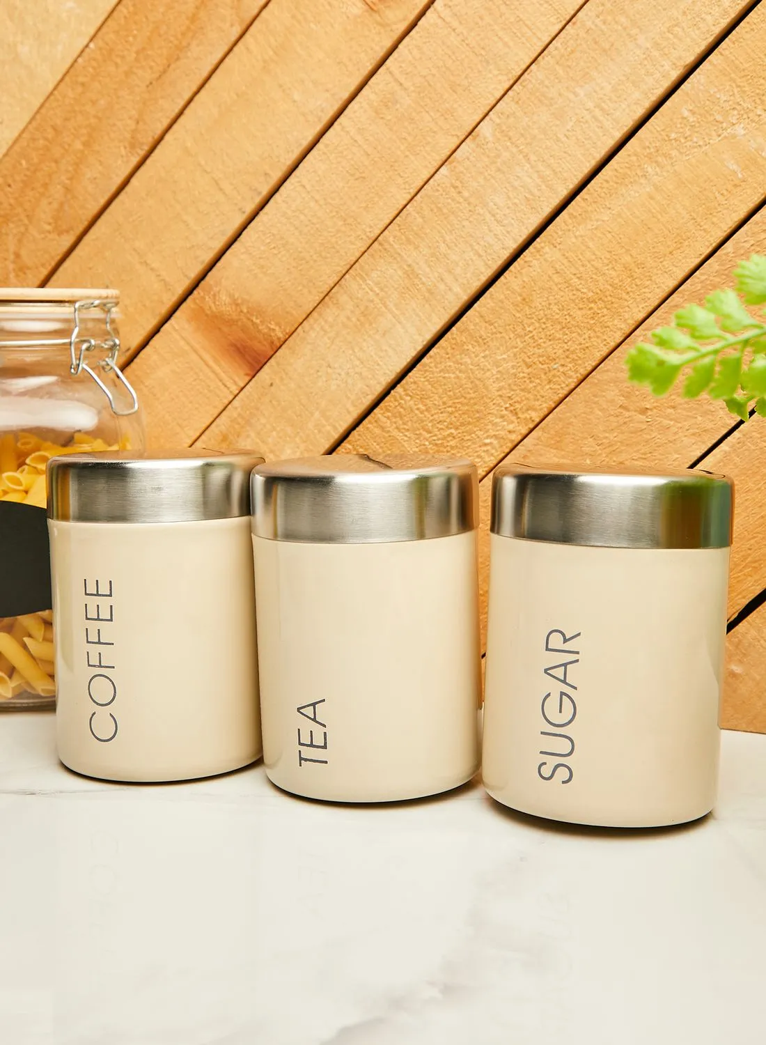 Premier Liberty Set Of 3 Cream Enamel Canisters