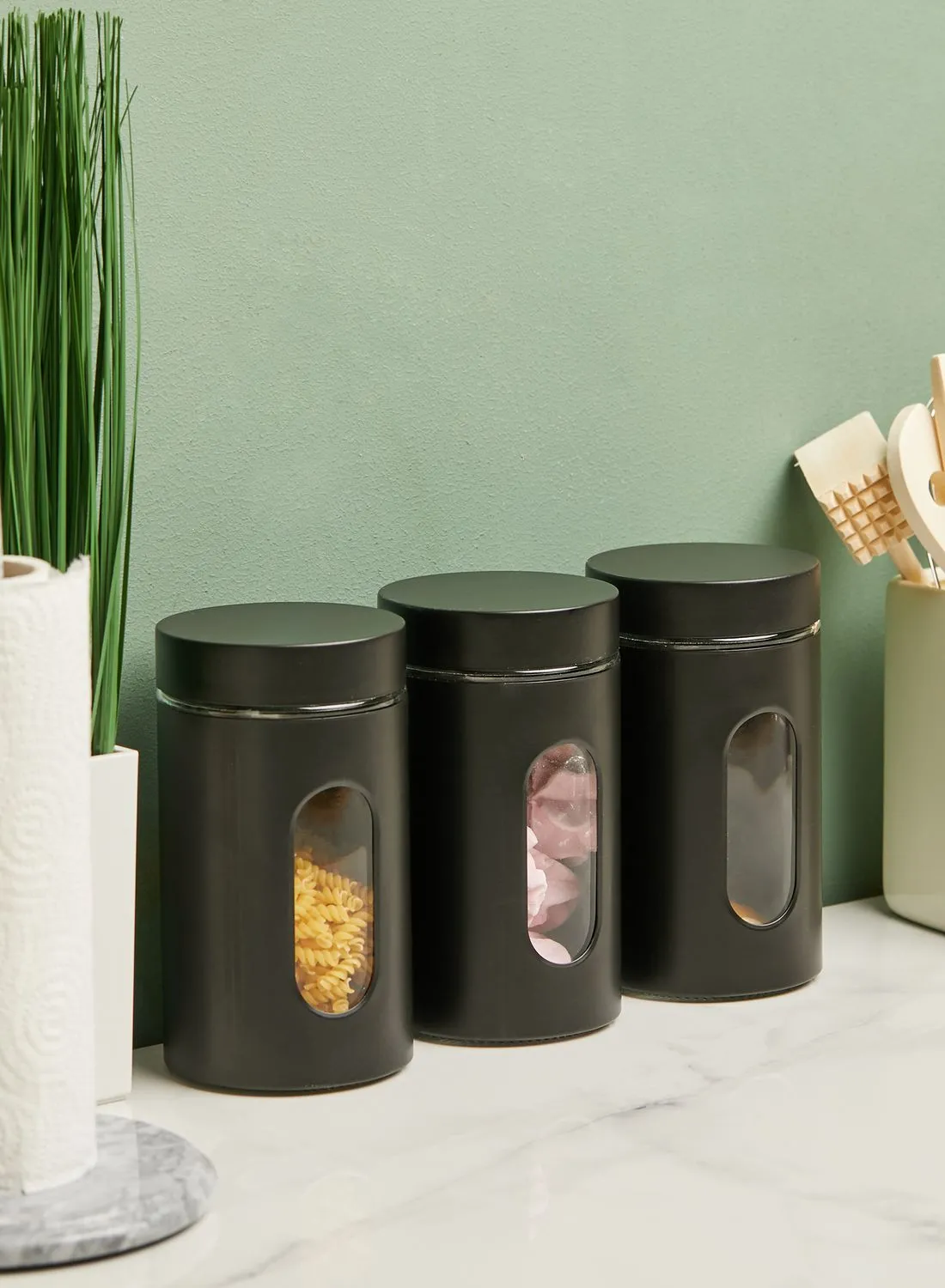 Premier Black Set Of 3 Storage Jars