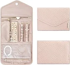 BAGSMART Travel Jewelry Organizer Roll Foldable Jewelry Case for Journey-Rings, Necklaces, Bracelets, Earrings, Soft Pink