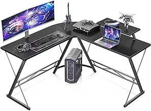 L Shaped Gaming Desk, Home Office Desk with Round Corner, Computer Desk With Large Monitor Stand Desk Workstation, Ergonomic Gamer Table For Home Office, Easy to Assemble, Space saving, Black