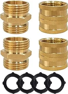 KASTWAVE Garden Hose Adapter, 3/4 Inch Solid Brass Hose Connectors Adapters, Male to Male, Female to Female, 4-Pack with Extra 4 Washers