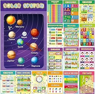 16 Pack Educational Preschool Posters for Toddlers and Kids, Learning Charts Resources for Toddlers Set of 16 Posters Kids Learning Activities for Nursery, Home school, Kindergarten and Classroom