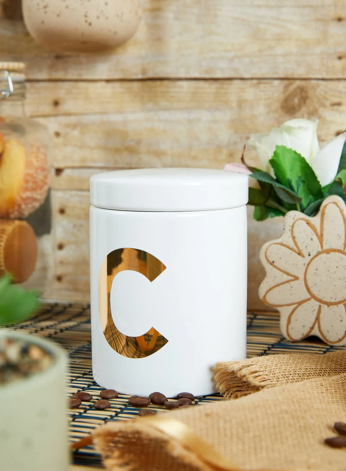 Premier White & Gold Monogram Coffee Canister