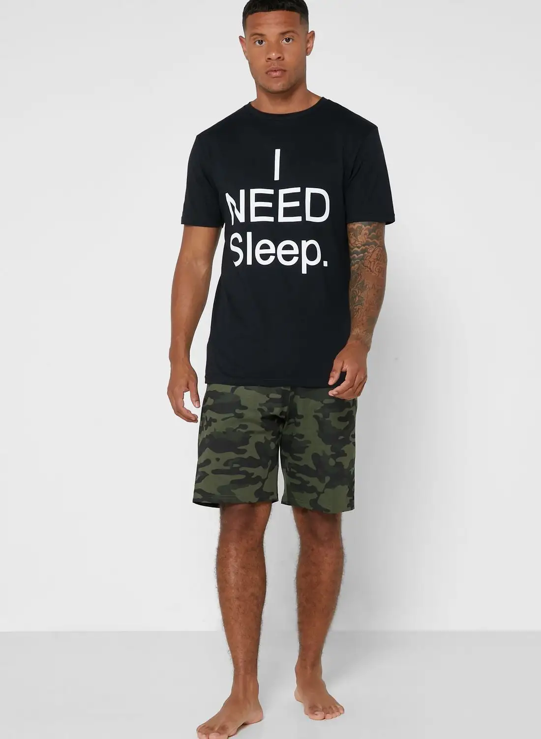 Seventy Five I Need Sleep Camo Shorts Pyjama Set