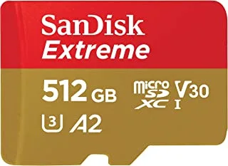 SanDisk Extreme microSD UHS I Card 512GB for 4K Video on Smartphones,Action Cams,Drones 190MB/s Read,130MB/s Write, Red/Gold, SDSQXAV-512G-GN6MN