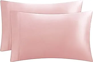 غطاء وسادة من الساتان من Juicy Couture للشعر والبشرة، طقم غطاء وسادة باللون الوردي مقاس قياسي مكون من قطعتين - أغطية وسائد تبريد من الساتان الحريري مع إغلاق مغلف