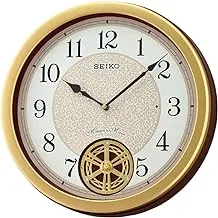 ساعة حائط بلاستيكية سيكو ميلودي مع حركة ذهبية اللون (QXM388G || 36 × 36 × 7.5 سم)